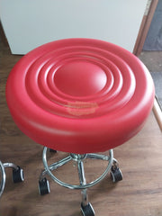 Adjustable Stool on wheels with footrest - Round - Red