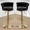 Adjustable Woven Back Swivel Bar Stool with Footrest | Black Bar Stool
