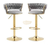 Adjustable Woven Back Swivel Bar Stool with Footrest | Grey Bar Stool