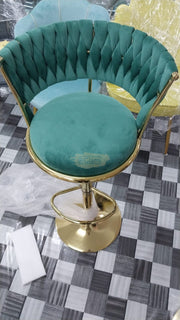 Adjustable Woven Back Swivel Bar Stool with Footrest | Royal Green Bar Stool