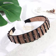Beaded Crystal Wide Headband Black Hair Accessories