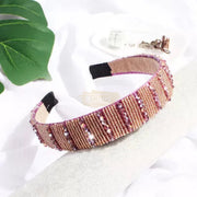 Beaded Crystal Wide Headband Pink Hair Accessories