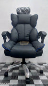 Black/Blue Ergonomic Recliner Chair with Retractable Footrest & Adjustable Headrest Chair