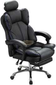 Black/Blue Ergonomic Recliner Chair with Retractable Footrest & Adjustable Headrest Chair