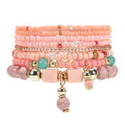 Boho-Chic Multi-Layered Beaded Stretch Bracelet Pink bracelet