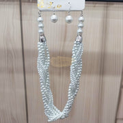 Braided Faux Pearl Necklace & Earrings Set #12 Jewelry Set