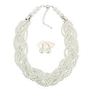 Braided Faux Pearl Necklace & Earrings Set #12 Jewelry Set