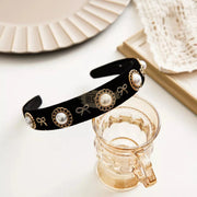 Clarmer Baroque Velvet Crystal Headband Pearl Hair Accessories