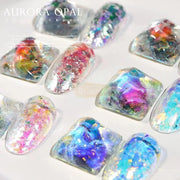 Crystal Fire Opal Flakes Nail Sequins with brush QT0456 Nail Powder