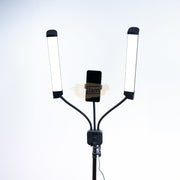 Double Arms Dimmable LED Cosmetic Lamp with Phone Clip & Tripod Floor Lamp