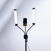 Double Arms Dimmable LED Cosmetic Lamp with Phone Clip & Tripod Floor Lamp