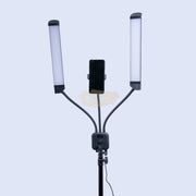 Double Arms Dimmable LED Cosmetic Lamp with Phone Clip & Tripod Floor Lamp