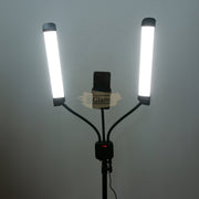 Double Arms Dimmable LED Cosmetic Lamp with Phone Clip & Tripod Floor Lamp