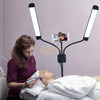 Double Arms Dimmable LED Cosmetic Lamp with Phone Clip & Tripod Floor Lamp