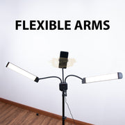 Double Arms Dimmable LED Cosmetic Lamp with Phone Clip & Tripod Floor Lamp