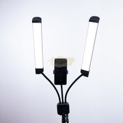 Double Arms Dimmable LED Cosmetic Lamp with Phone Clip & Tripod Floor Lamp