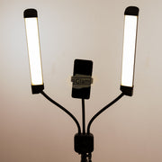 Double Arms Dimmable LED Cosmetic Lamp with Phone Clip & Tripod Floor Lamp