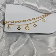 Double Chain Gold Charm with 5 Clover Leaves Bracelet Fashion Jewelry