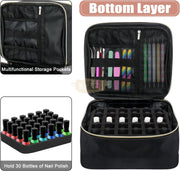 Double Decker Nail Polish Carry Bag & Manicure Accessories | Black (holds up to 30 bottles) Storage Bags