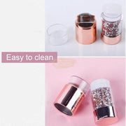 Double Head Nail Stamper with 2 Stencil Scrapers | Gold with Rhinestones Nail Art Tool