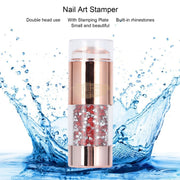 Double Head Nail Stamper with 2 Stencil Scrapers | Gold with Rhinestones Nail Art Tool