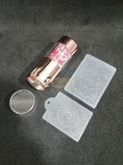 Double Head Nail Stamper with 2 Stencil Scrapers | Gold with Rhinestones Nail Art Tool