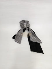 Double Layer Bow Long Tail Scrunchie Design 5 1 White X/Black Hair Accessories