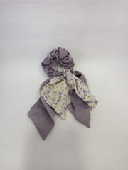 Double Layer Bow Long Tail Scrunchie Floral Print Design 1 Hair Accessories