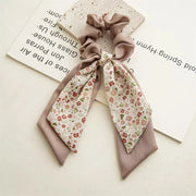 Double Layer Bow Long Tail Scrunchie Floral Print Design 1 Hair Accessories