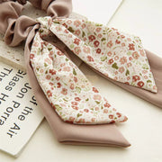 Double Layer Bow Long Tail Scrunchie Floral Print Design 1 Hair Accessories