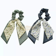Double Layer Bow Long Tail Scrunchie Floral Print Design 1 Hair Accessories