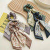 Double Layer Bow Long Tail Scrunchie Floral Print Design 1 Hair Accessories