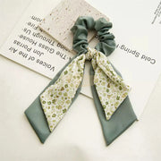 Double Layer Bow Long Tail Scrunchie Floral Print Design 1 Hair Accessories