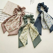 Double Layer Bow Long Tail Scrunchie Floral Print Design 1 Hair Accessories