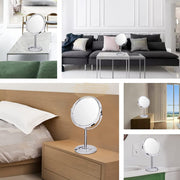 Double Sided Table Vanity Mirror Round With Metal Stand Salon Furnishing