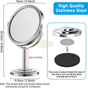 Double Sided Table Vanity Mirror Round With Metal Stand Salon Furnishing