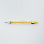 Double-Sided Wax Head Rhinestone Picker & Dotting Pen Yellow Nail Art Tool