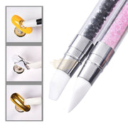 Dual Sided Silicone Nail Art Sculpture Pen with Rhinestone Handle Silicone Pen
