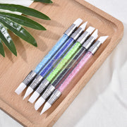 Dual Sided Silicone Nail Art Sculpture Pen with Rhinestone Handle Silicone Pen