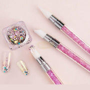 Dual Sided Silicone Nail Art Sculpture Pen with Rhinestone Handle Silicone Pen
