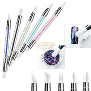 Dual Sided Silicone Nail Art Sculpture Pen with Rhinestone Handle Silicone Pen