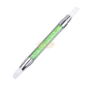 Dual Sided Silicone Nail Art Sculpture Pen with Rhinestone Handle Green Silicone Pen