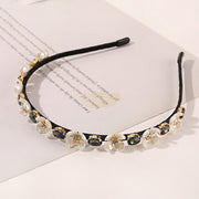 Elegant Flower Thin Headband Black Stone Hair Accessories
