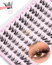 EMEDA Natural Looking Lash Clusters Pre Glued Eyelashes Clusters 9-14mm fox eye (Black) Self-Adhesive Lash Clusters