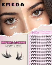 EMEDA Natural Looking Lash Clusters Pre Glued Eyelashes Clusters 9-14mm fox eye (Black) Self-Adhesive Lash Clusters