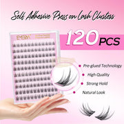 EMEDA 120 pcs Eyelash Extensions 10 rows of press-on lashes C curl | no glue needed Self-Adhesive Lash Clusters