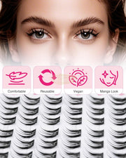 EMEDA Natural Manga Eyelash Extensions C curl ZK55 Self-Adhesive Lash Clusters
