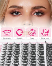 EMEDA DIY Natural Manga Eyelash Extensions DL16 C Curl 8-16mm Self-Adhesive Lash Clusters