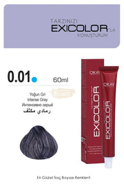 Exicolor 0.01 Intense Gray - Permanent Hair Color Cream Tube 100ml Permanent Hair Color