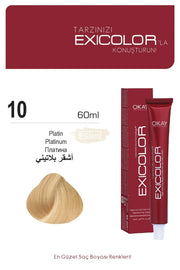 Exicolor 10 Platinum - Permanent Hair Color Cream Tube 100ml Permanent Hair Color